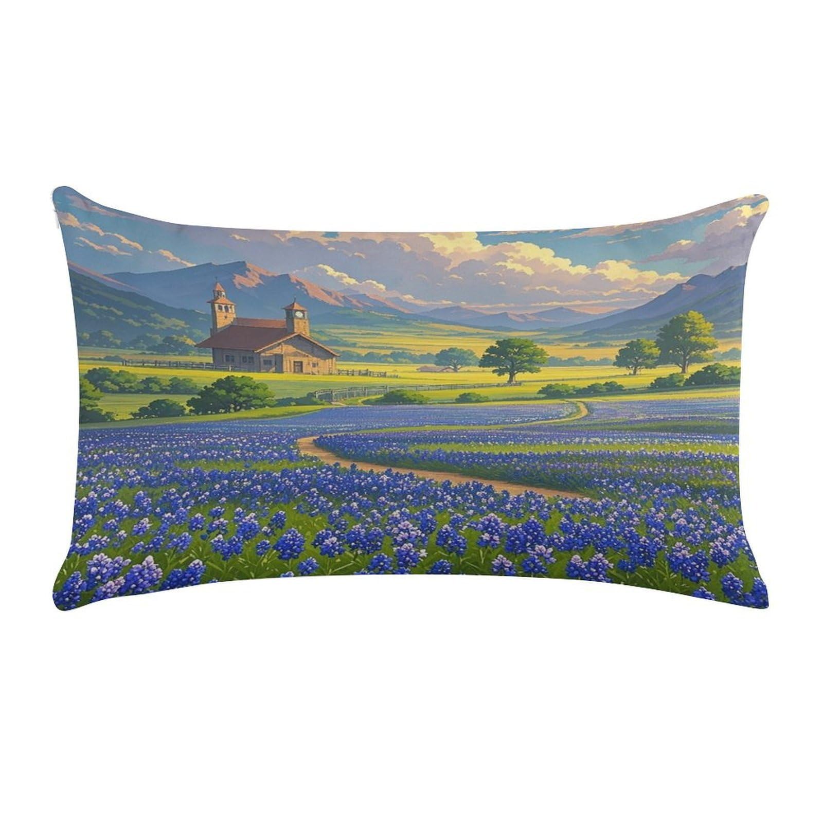 FekiLoot Texas Bluebonnets Scenery Throw Pillow Covers Short Plush Rectangular Pillowcase with Zipper Cozy Cushion Cases Ultra Soft Lumbar Pillow Shells for Chair Sofa Home Decor 12" X 20"