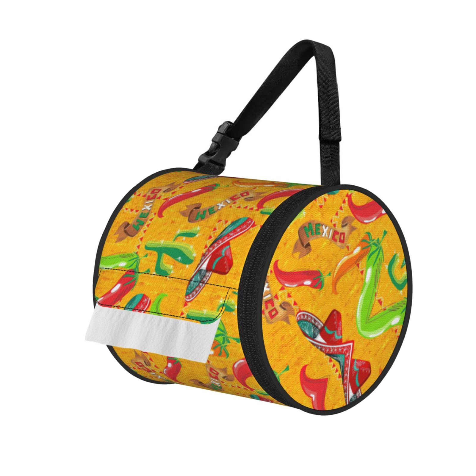 Cactus Hat and Chili Pepper Printed Pet-Proof Toilet Roll Bag, Durable Oxford Cloth with Handle for Travel Tent Kitchen