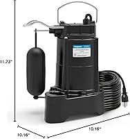 Vista 7 de Acquaer Bomba sumergible de aguas residuales/efluentes de 1/3 HP, bomba de sumidero de hierro fundido de 3680 GPH con interruptor de flotador