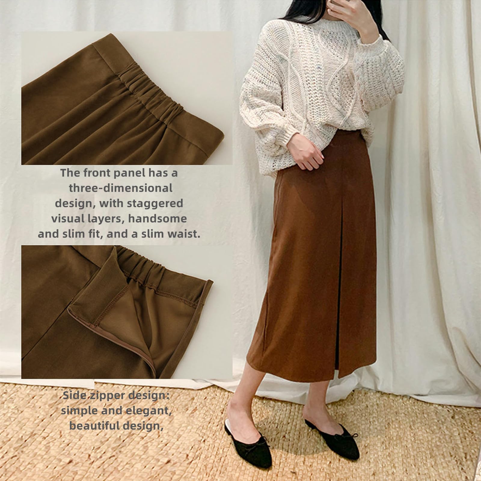 Röcke Frauen Mit Plus-größe Wildleder A-line-Rock-hohe Taille Mit Mittlerer Länge Hip Slimming Design Damenröcke-braun-6xl