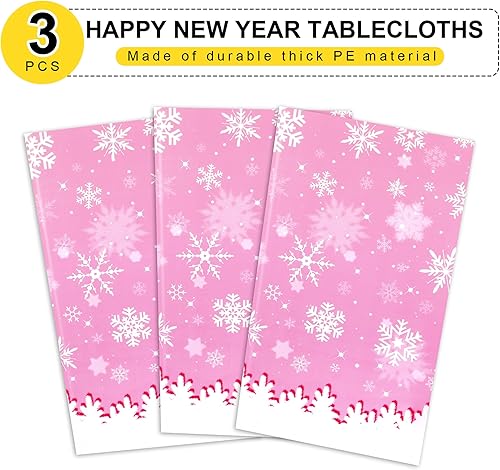 Miniatura 5 de PHOGARY Manteles de copo de nieve rosa, 3 piezas de mantel de plástico de invierno Onederland, manteles congelados para el primer cumpleaños de