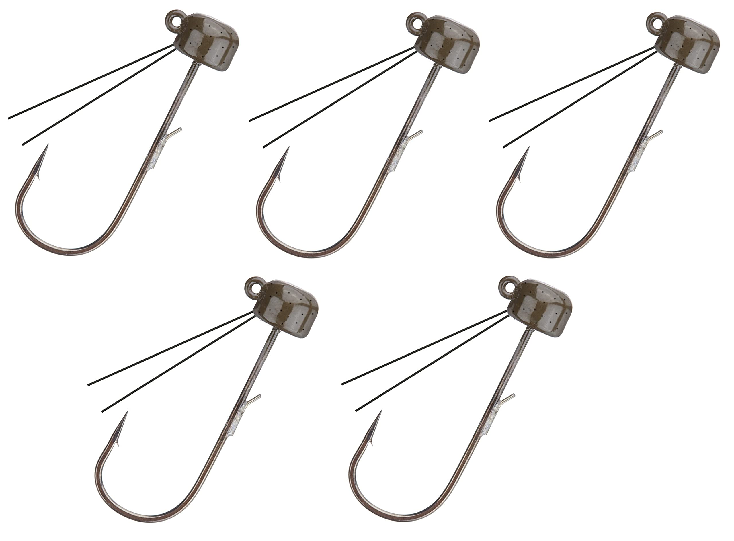 Reaction Tackle Tungsten Mushroom Head Ned Rig Shroom Jig Heads for Finesse Fishing, Weedless Jig Head for Bass Fishing with Soft Lures 1/10 Green Pumpkin weedless