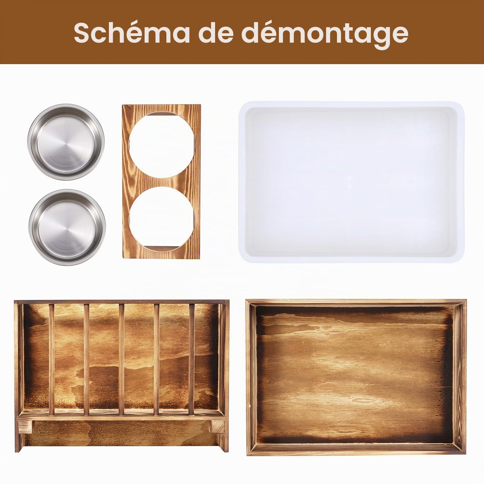 Râtelier à foin 3 en 1 en bois pour lapin, distributeur de nourriture pour petits animaux de compagnie (couleur grillée)