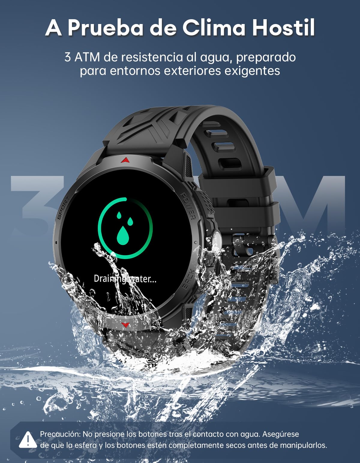 Reloj Inteligente Hombre - Batería de 1100mAh/30 Días, 1,7'' Smartwatch Militar con Linterna/Brújula/3ATM Impermeable/Pulsómetro/SpO2/Sueño para Android iOS, Negro