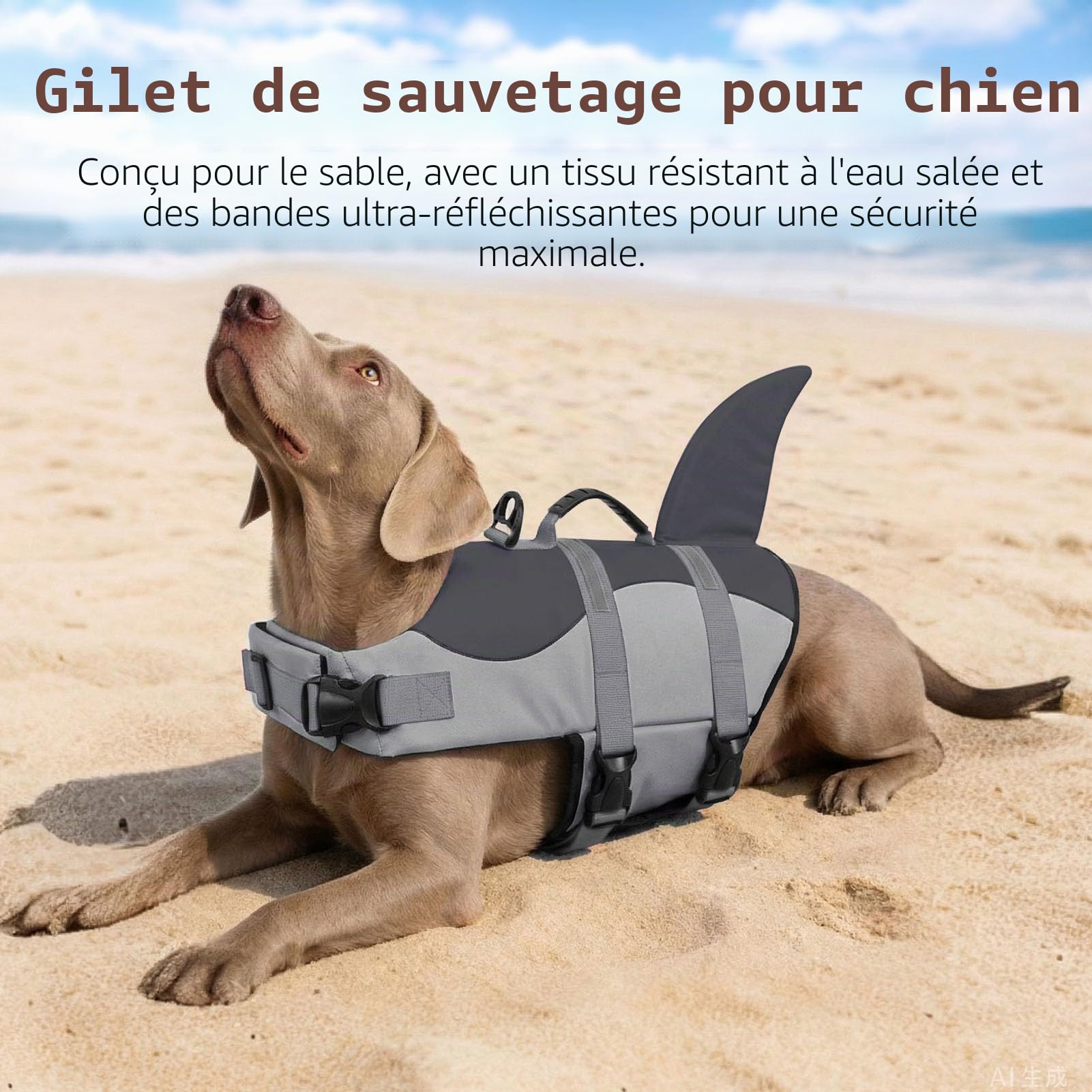 CITÉTOILE Gilet de Sauvetage pour Chien, Gilet de Sauvetage pour Chien avec poignée et réfléchissant, avec Une Bonne flottabilité, léger et sûr pour Les Sports Nautiques, Gris, XS