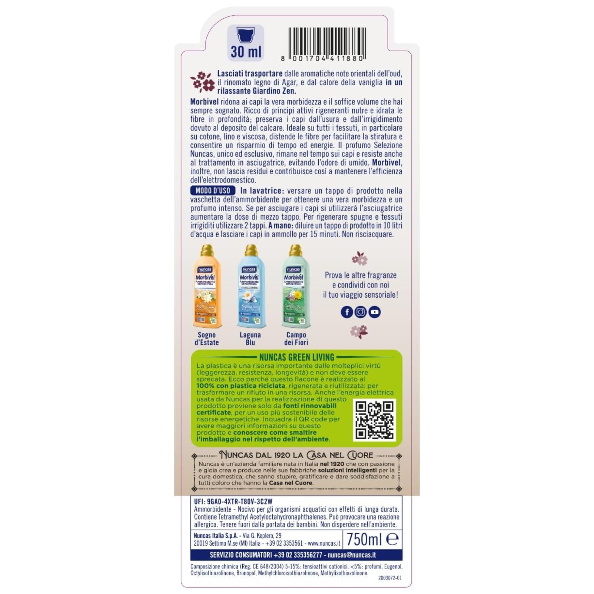 6x Morbivel, Ammorbidente Concentrato. Entra In Un GIARDINO ZEN Morbido e Profumato 750ml