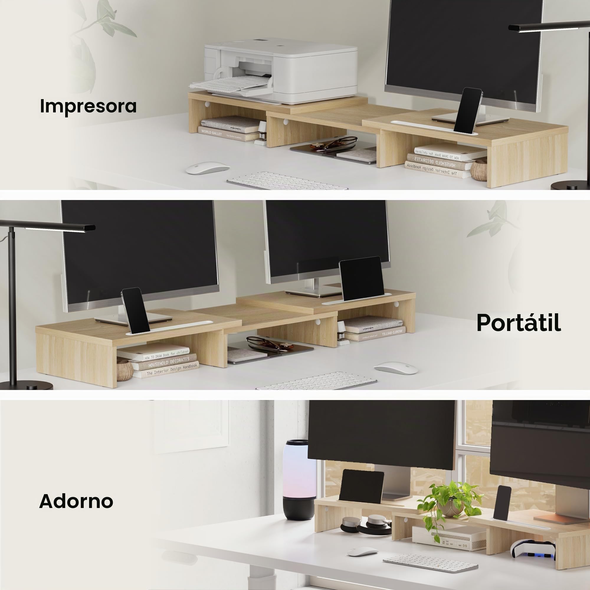 FITUEYES Soporte Monitor Elevador Monitor de Madera con 2 Soporte para Teléfono, Longitud y Ángulos Ajustables para 2 Monitores 79-111,2 x 27 x 10,5cm (Amarillo) DT111106WO