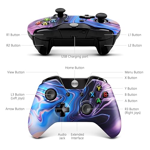 Miniatura 9 de Isferch Wireless Controller Compatible with Xbox One Design Blue & Purple Swirl Model for All Xbox One Models, Series XS and PC Windows with 3.5mm