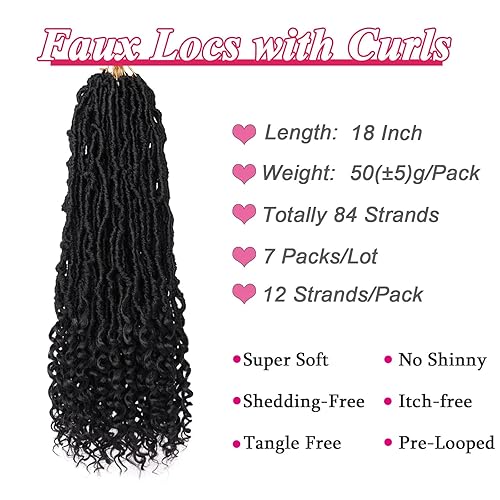 Miniatura 2 de Leeven 7 paquetes de rastas sintéticas con extremos rizados, de 18 pulgadas, cabello de ganchillo de diosa preenrolladas, 84 hebras de ganchillo