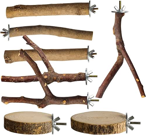 8 Pack Natural Wood Bird Perches, Parrot Perch Stand Bird