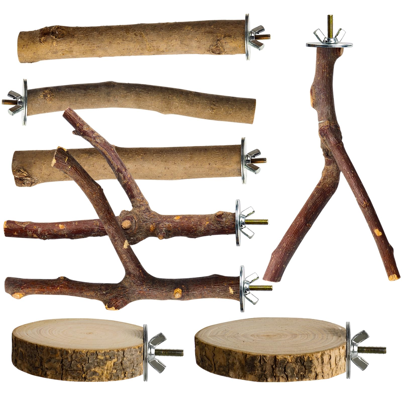 8 Pack Natural Wood Bird Perches Parrot Perch Stand Parakeet Toys Bird Cage Accessories for Budgerigar Cockatiels, Conures