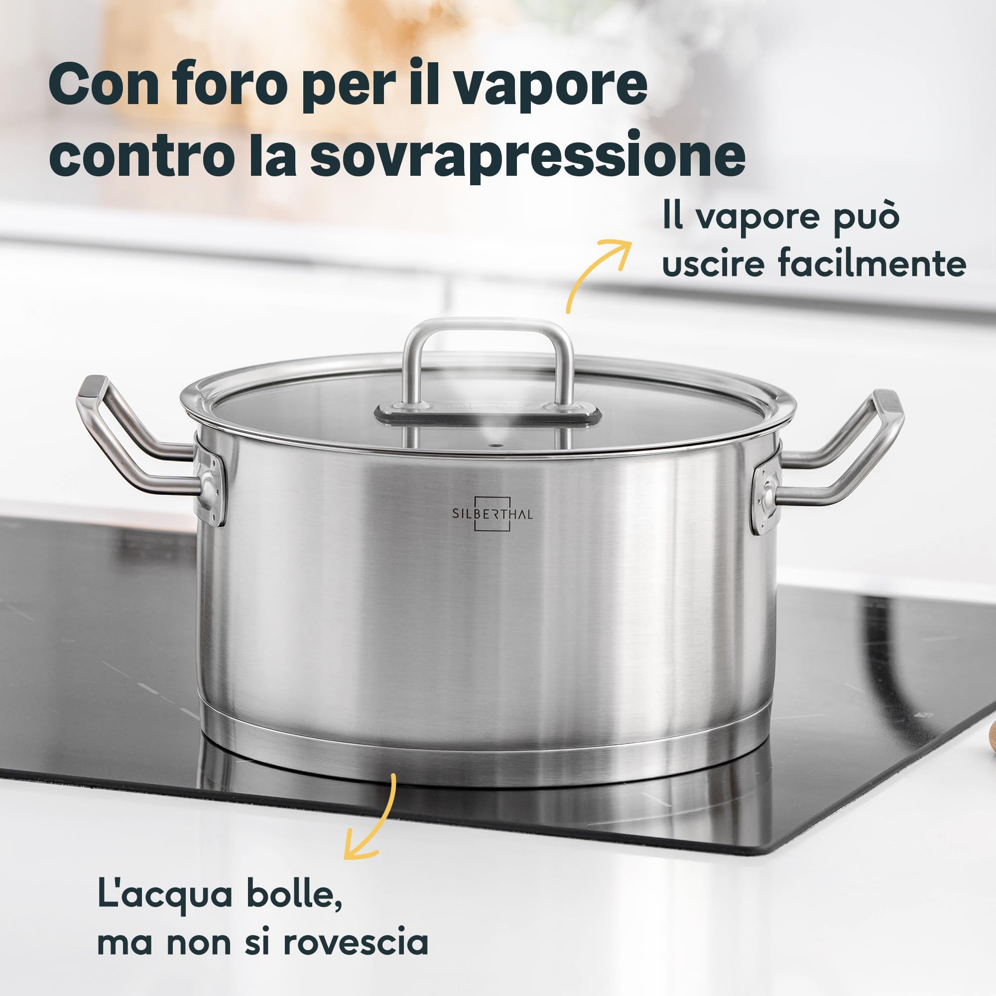 SILBERTHAL Coperchio pentola 24 cm - Vetro e acciaio inox - Coperchio padella e casseruola