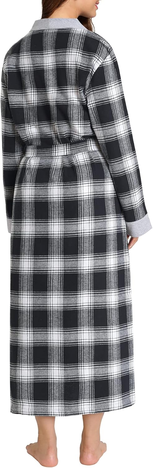 Latuza Women's Plaid Flannel Robe Long Cotton Bathrobe with Pockets - Image 2