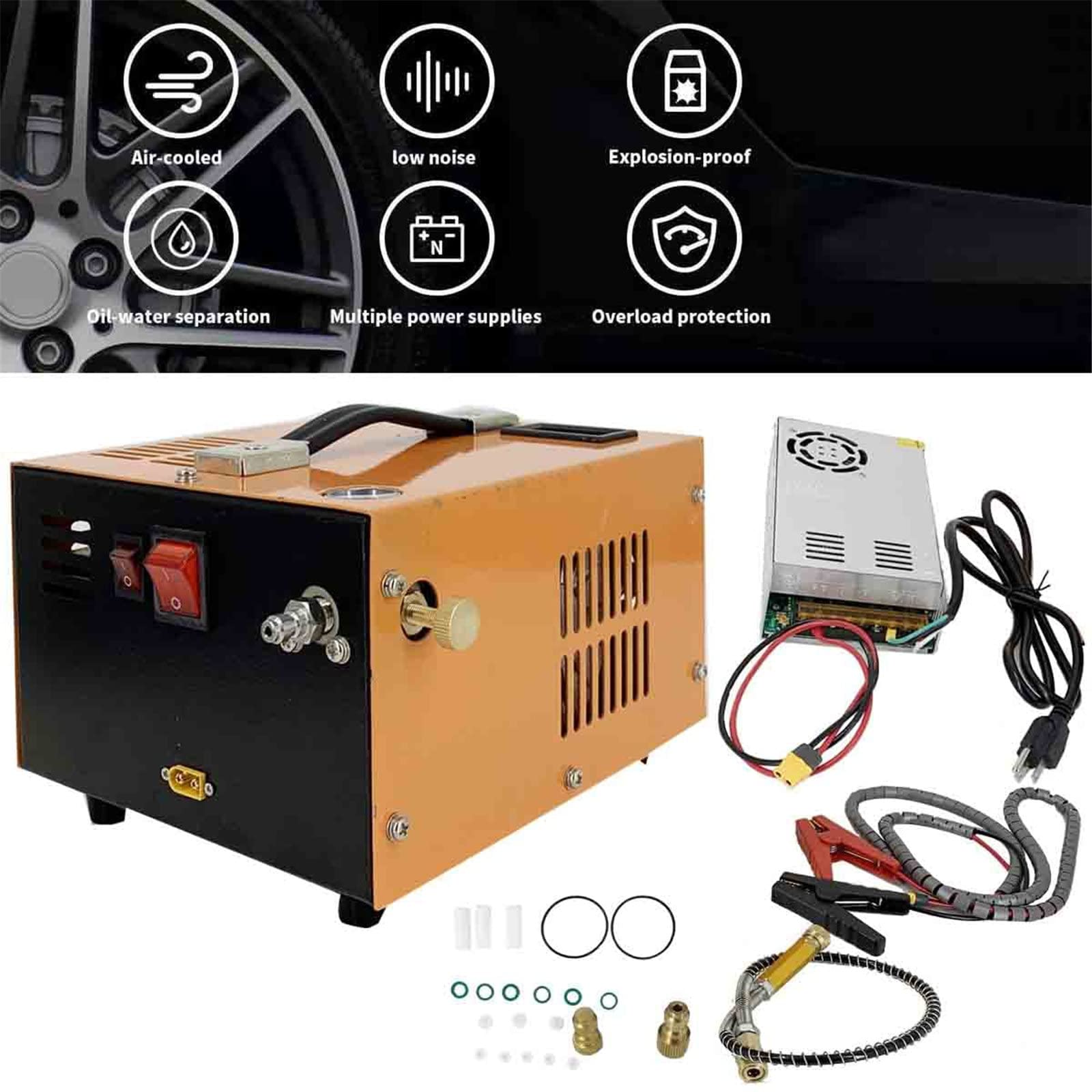 Sprężarka powietrza PCP, 350 W 12 V Wysokociśnieniowy transformator sprężarki powietrza Pompa powietrza PCP Pompa sprężarki powietrza z wbudowanym chłodzeniem