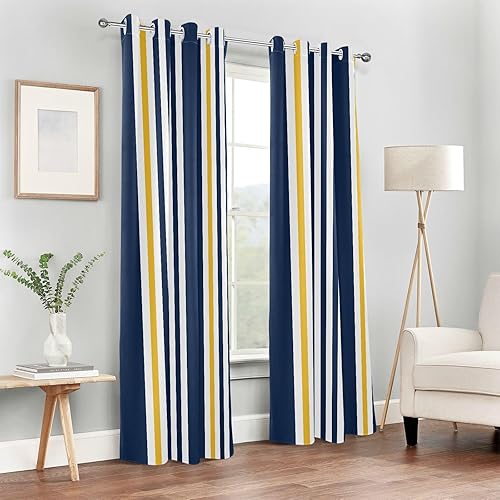 Miniatura 6 de Cortinas opacas con rayas azules y amarillas de 84 pulgadas de largo, cortinas de ventana para dormitorio, cortinas divisoras de habitación de 84