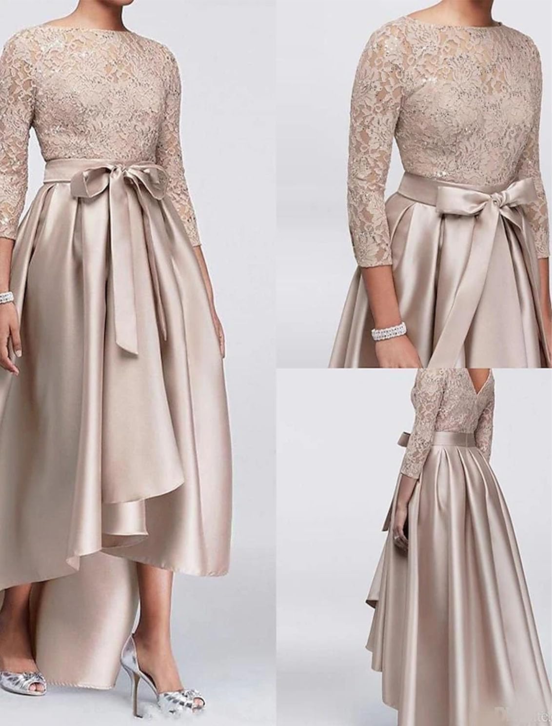 A-Line Elegant Mother of The Bride Dress Asymmetrical Jewel Neck 3/4 Length Sleeve Wedding Guest Dress Appliques 2025