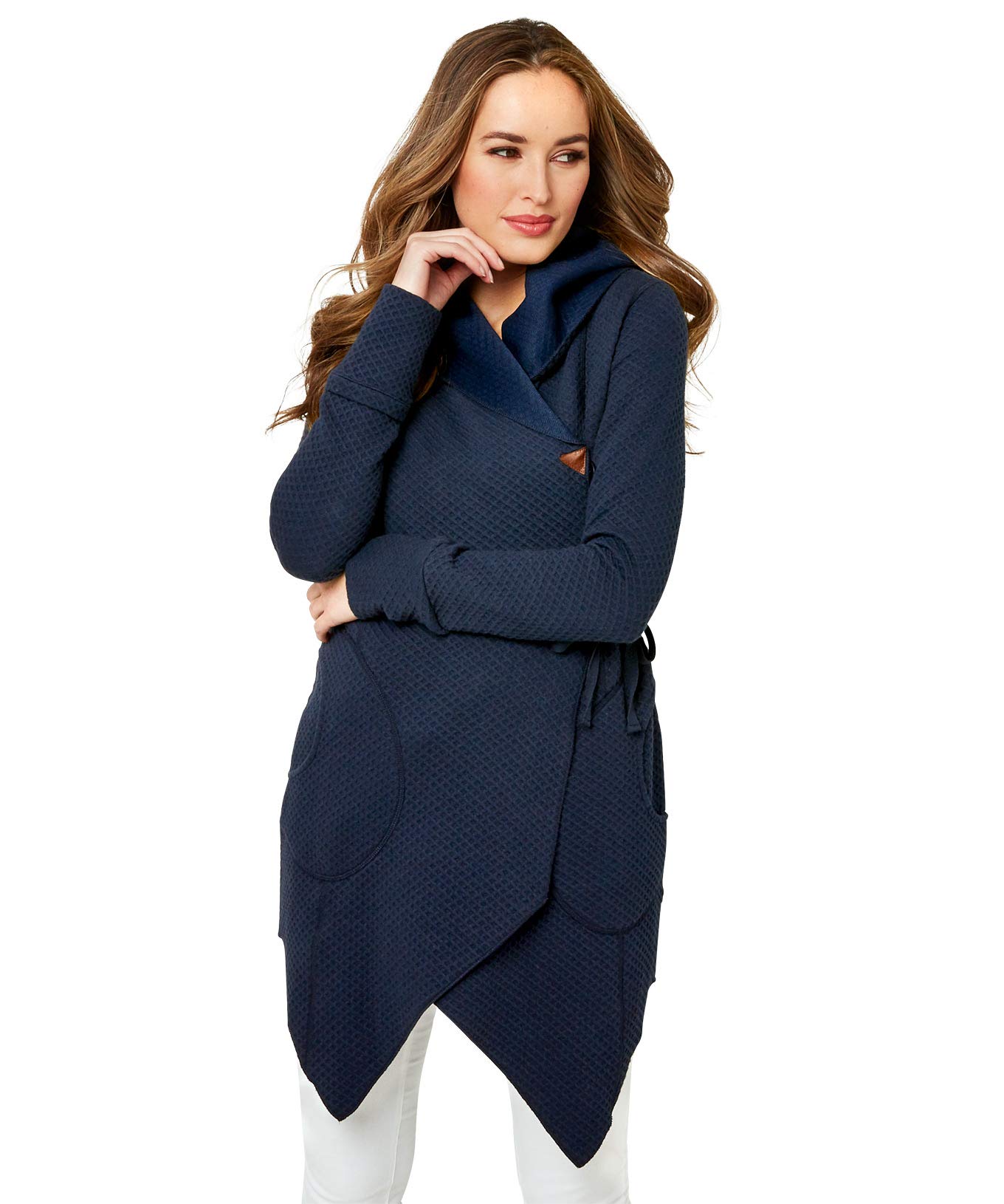 Womens Simple Button Up Textured Fabric Hoody