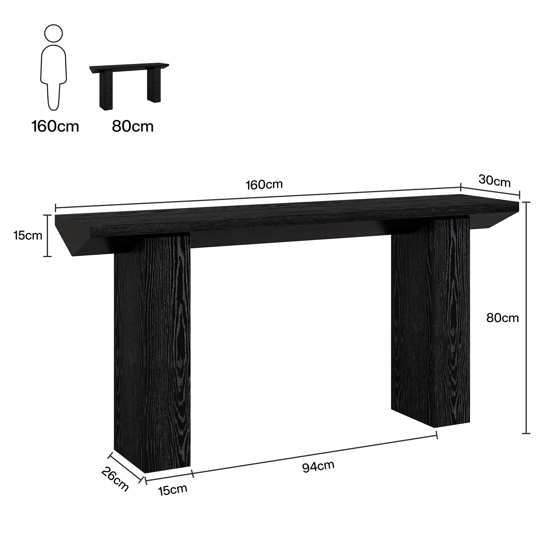 Tribesigns Mesa Consola para Pasillo, Consola recibidor de 160 cm en Color Negro, Mesa de sofá de Madera para Entrada, salón, detrás del sofá, Pasillo, recibidor, vestíbulo.