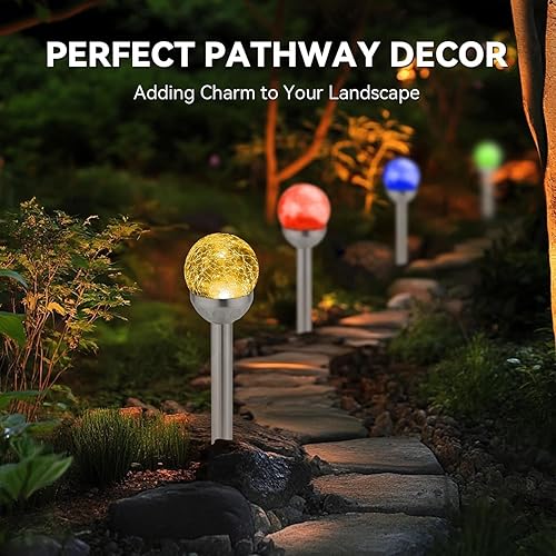 Miniatura 4 de Luces solares para exteriores, paquete de 6 luces LED que cambian de color, acero inoxidable, IP66 impermeable, luces solares de jardín de cristal