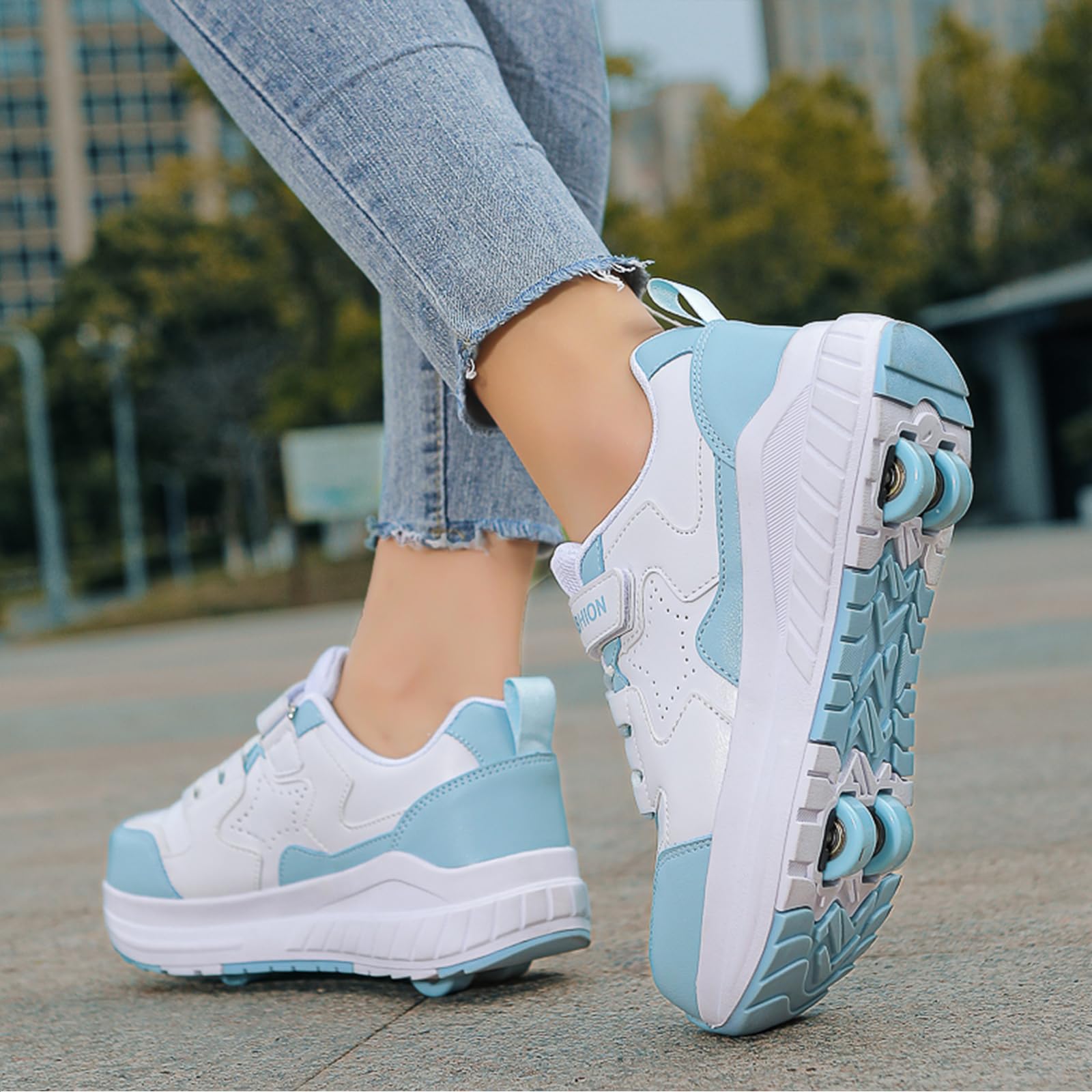 FANSU Chaussure à Roulette Garçons Filles, Chaussures a roulettes Enfant Retractable avec 4 roulettes, Basket Roller Fille pour Intérieur Extérieur