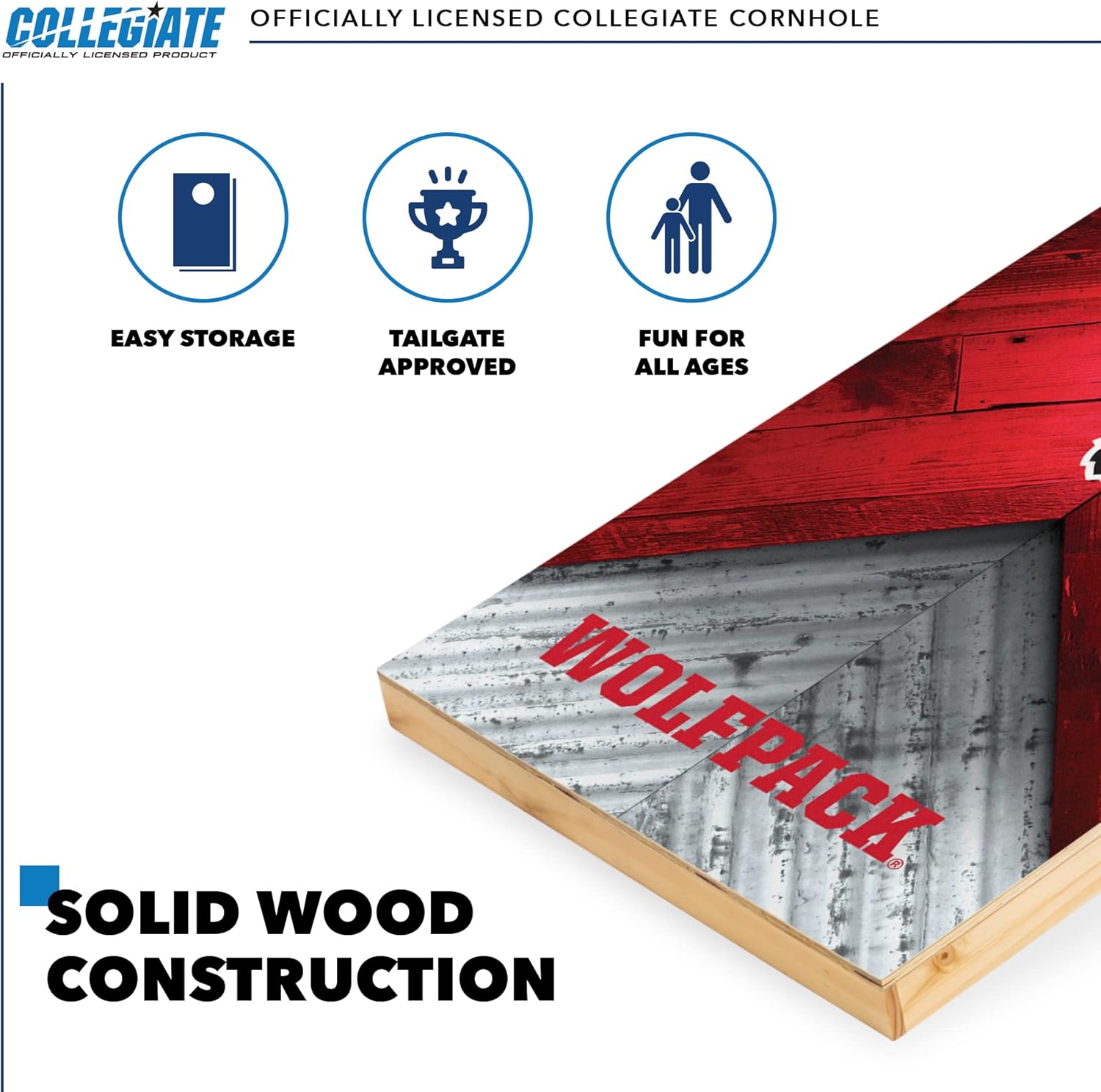 2' x 4' Regulation Size Solid Wood College Cornhole Set with Direct Print HD Team Graphics Great Gift for Any NCAA Fan! Bean Bag Toss Family Outdoor Game