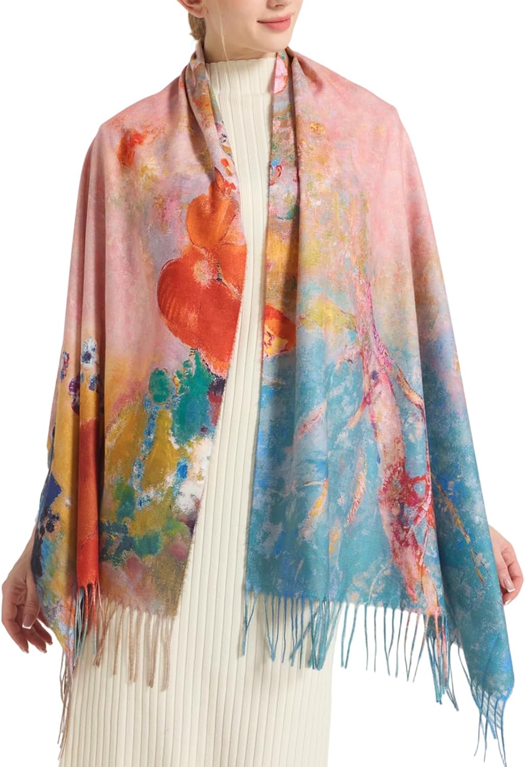 Reversible Pashmina Scarf - Double-Side Scarf For Women Winter Shawl Wrap Monet Van Gogh Art Printing Scarves