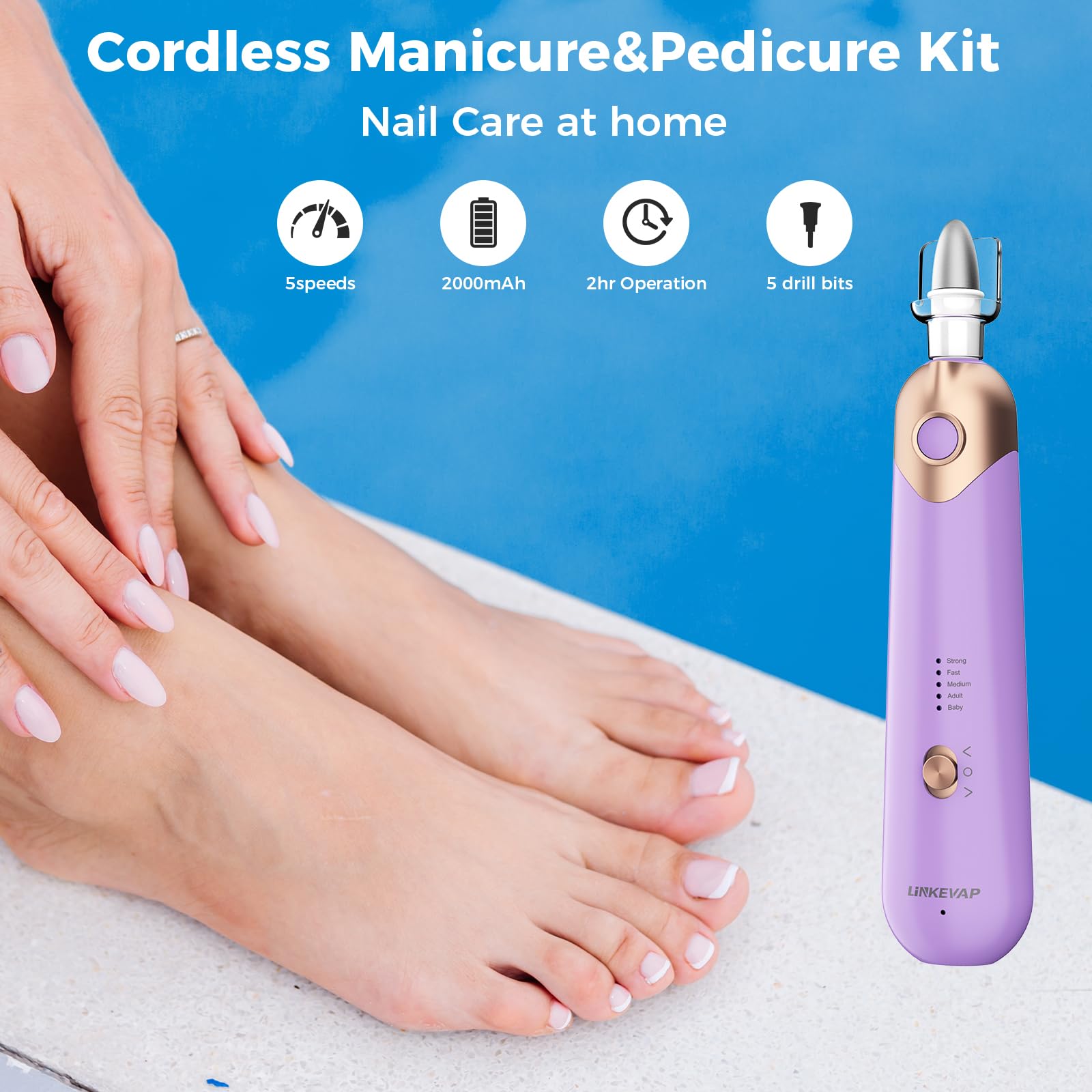 Kit profesional de manicura y pedicura, herramientas de pedicura para pies, juego de lima de uñas eléctrica para uñas, herramientas de mano y pies