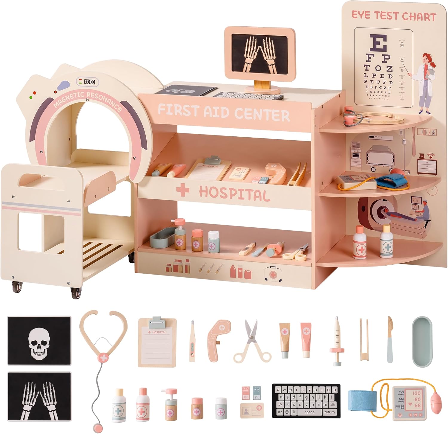 ROBOTIME Wooden Kids Doctor Kit, Pretend Play Medical Center Playset with Realistic Medical Station, Role-Playing Doctor Toy for Toddlers, Play Doctor Set for Boys and Girls