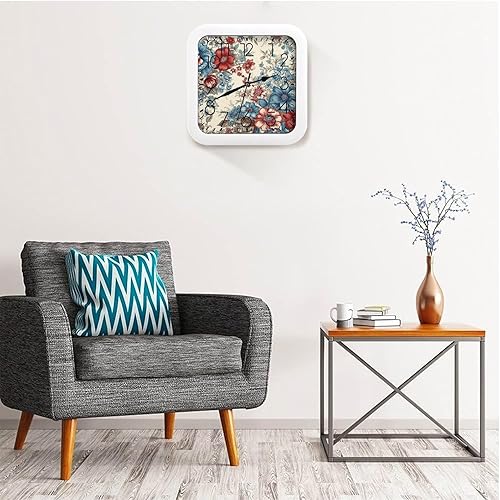 Miniatura 5 de 10" Square Modern Wall Clock,Beautiful Floral Pattern Print Kitchen Clocks Wall Battery Operated,Silent Non Ticking Unique Funny Cute Wall Clock for