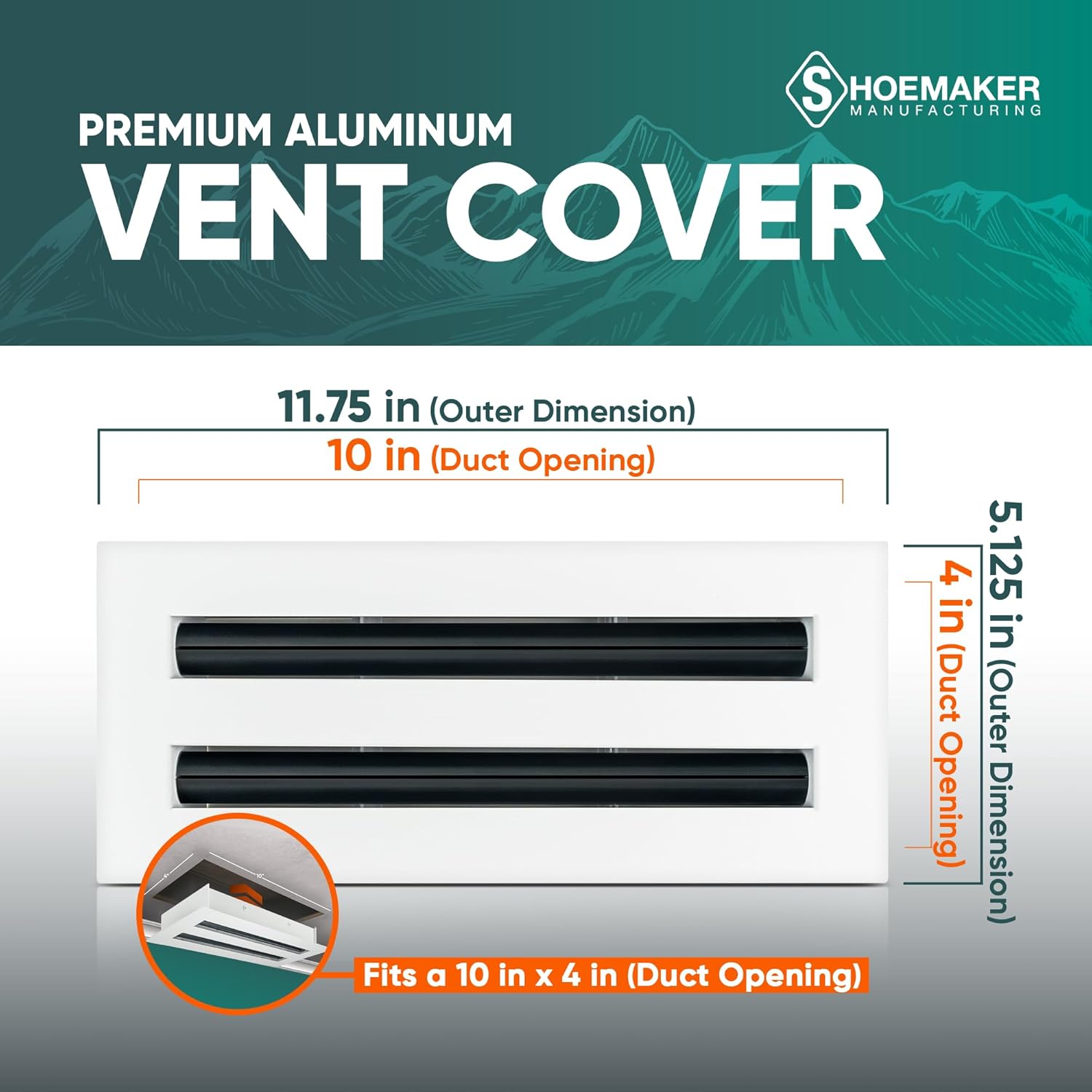 Shoemaker Residential Linear Slot Diffuser – 10x4 Decorative Soft White Wall & Ceiling Air Vent Cover, Adjustable Pattern Controller, Extruded Aluminum AC Vent Covers for Home Ceiling or Sidewall