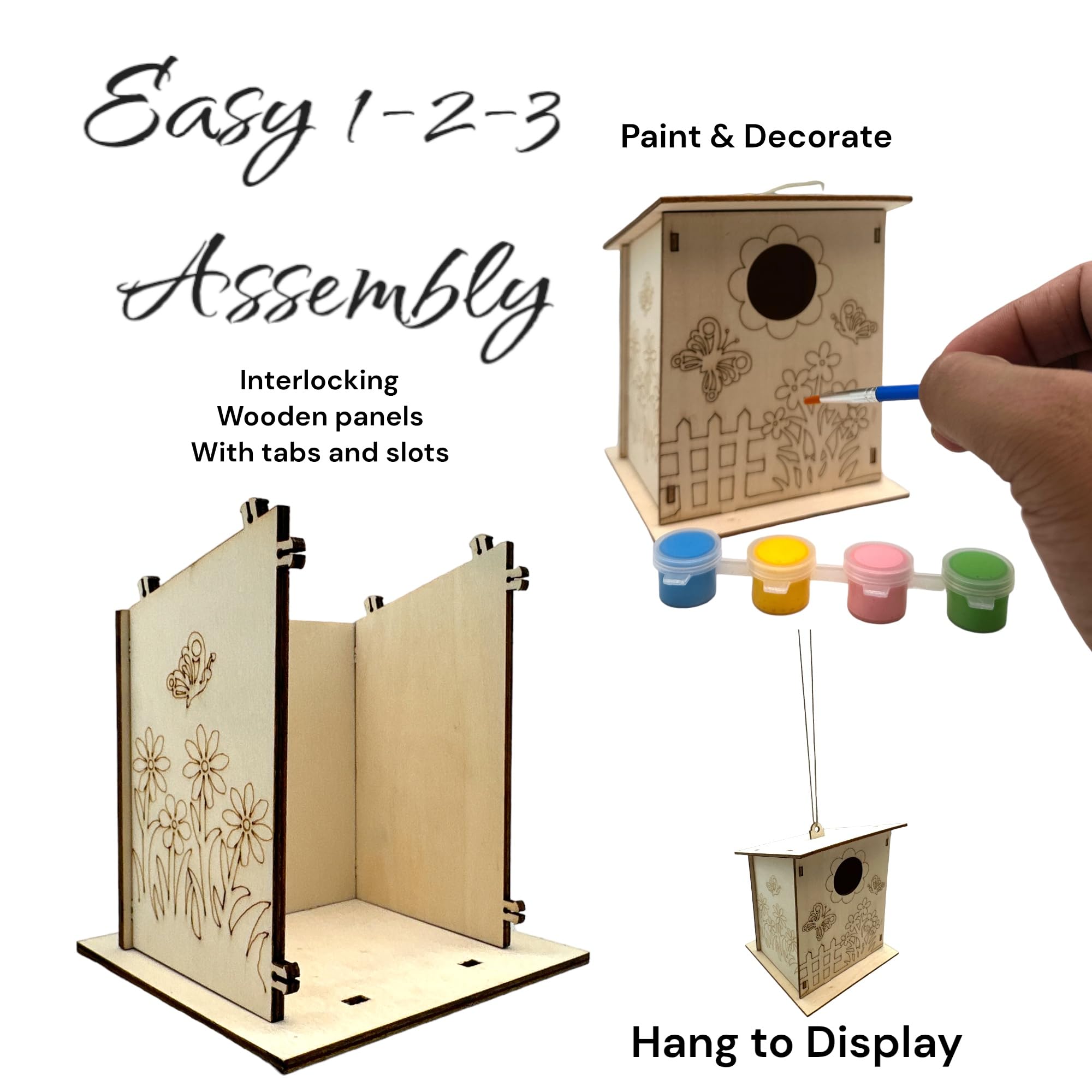 Oojami Kit de manualidades de casa de pájaros de madera: 12 casas de pájaros sin terminar con pinturas y pincel, ideal para niños y adultos, es un gran regalo (bricolaje)