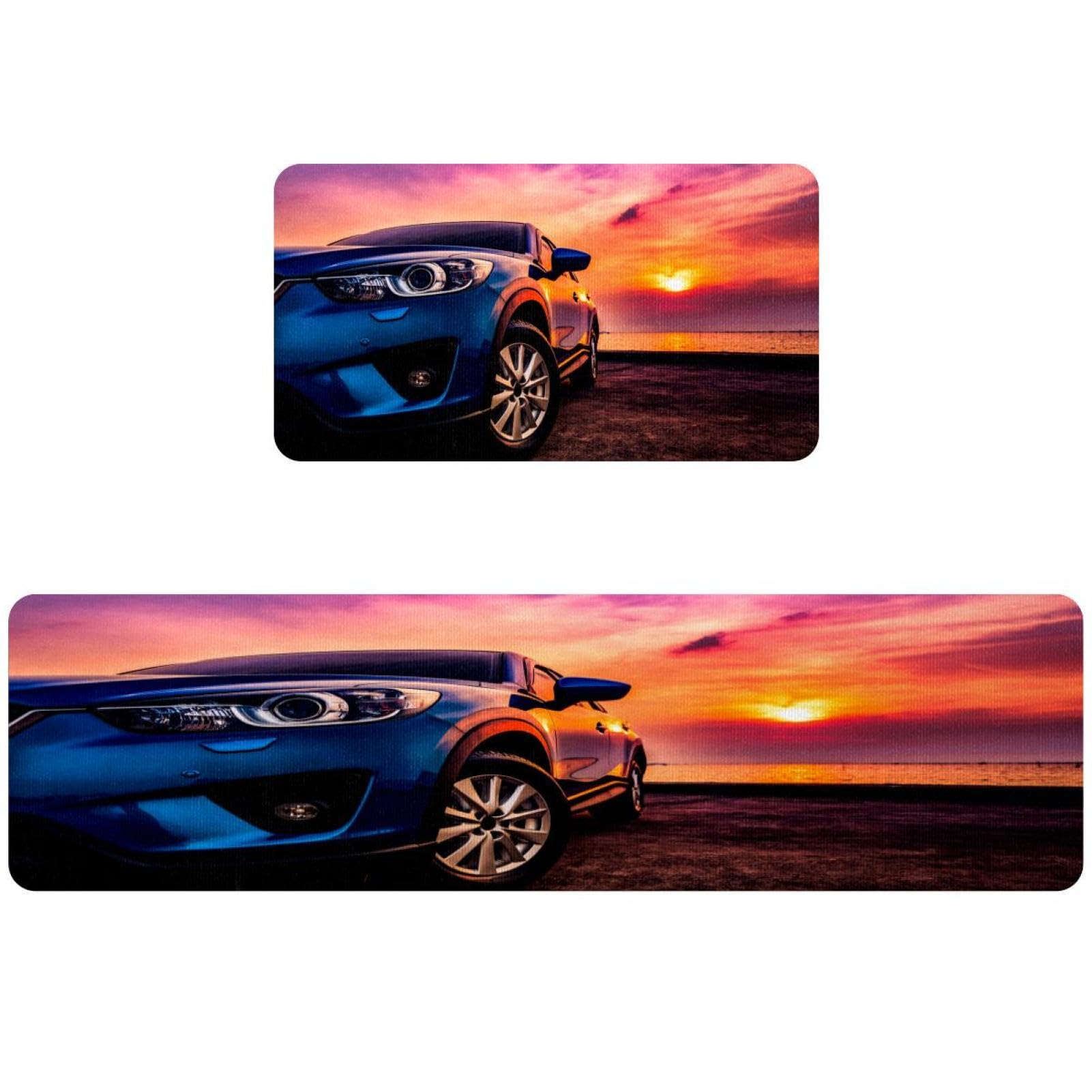 Tapete absorbente para cocina y cuarto de lavado antideslizante con diseño de coche de 2 piezas