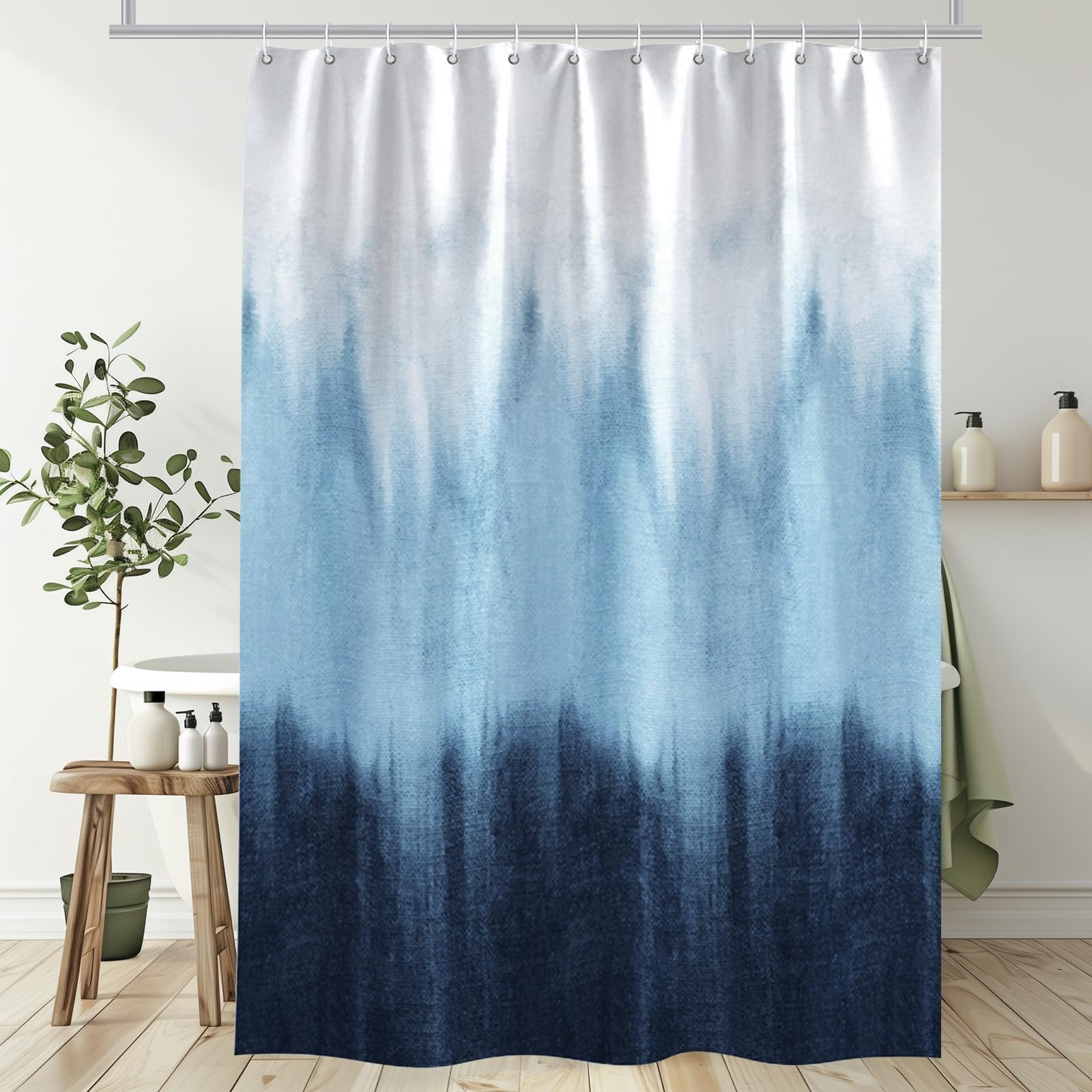 Lirzxin Shower Curtain for Bathroom, Waterproof Shower Curtains Polyester Abstract Gradient Forest Theme Modern Thick Mildew Resistant Bath Curtain with Hooks Light Grey Blue, 120x200cm