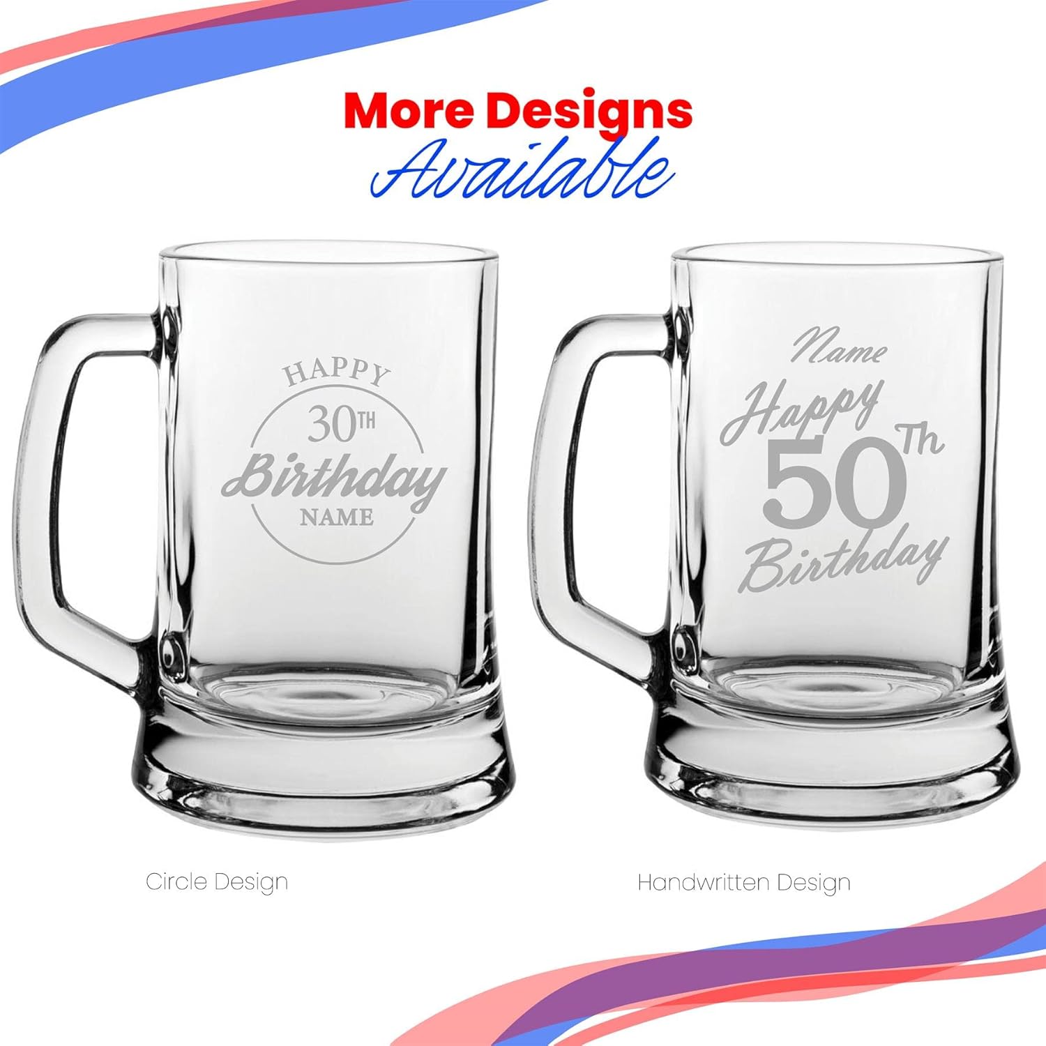 Personalised Engraved Tankard Beer Mug Stein Happy 30th Birthday Handwritten Design Gift Boxed, 16.75oz/495ml Classic Beer Glass, Any Name, Engraved in The UK
