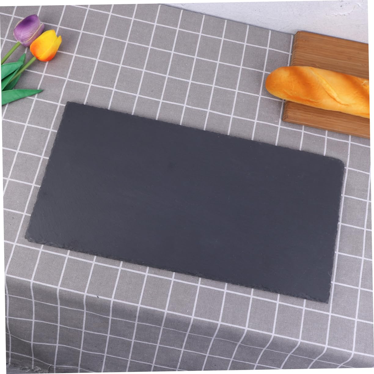 TOPBATHY Plato Rectangular de Piedra Natural 40x20cm para Servir | Bandeja para Fruta y Sushi, Formato Largo, Almacenamiento Sencillo, Acabado Atractivo