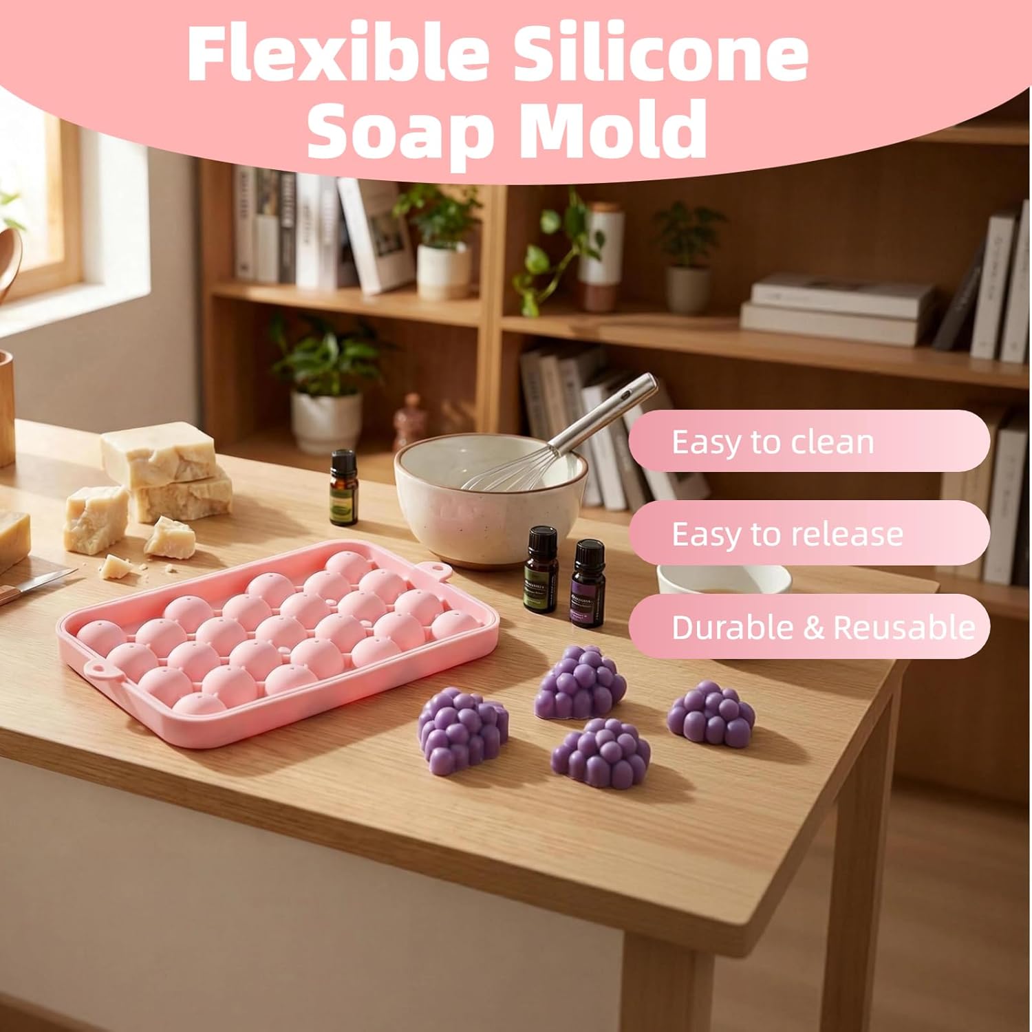 2-Pack Silicone Grape Soap Mold, DIY Soap Making Kit with Complete Toolkit Dried Flowers Instruction Guide, Round Easy-Release Silicone Mold for Grape Soaps, Gift, Home Decor (Without Soaps)