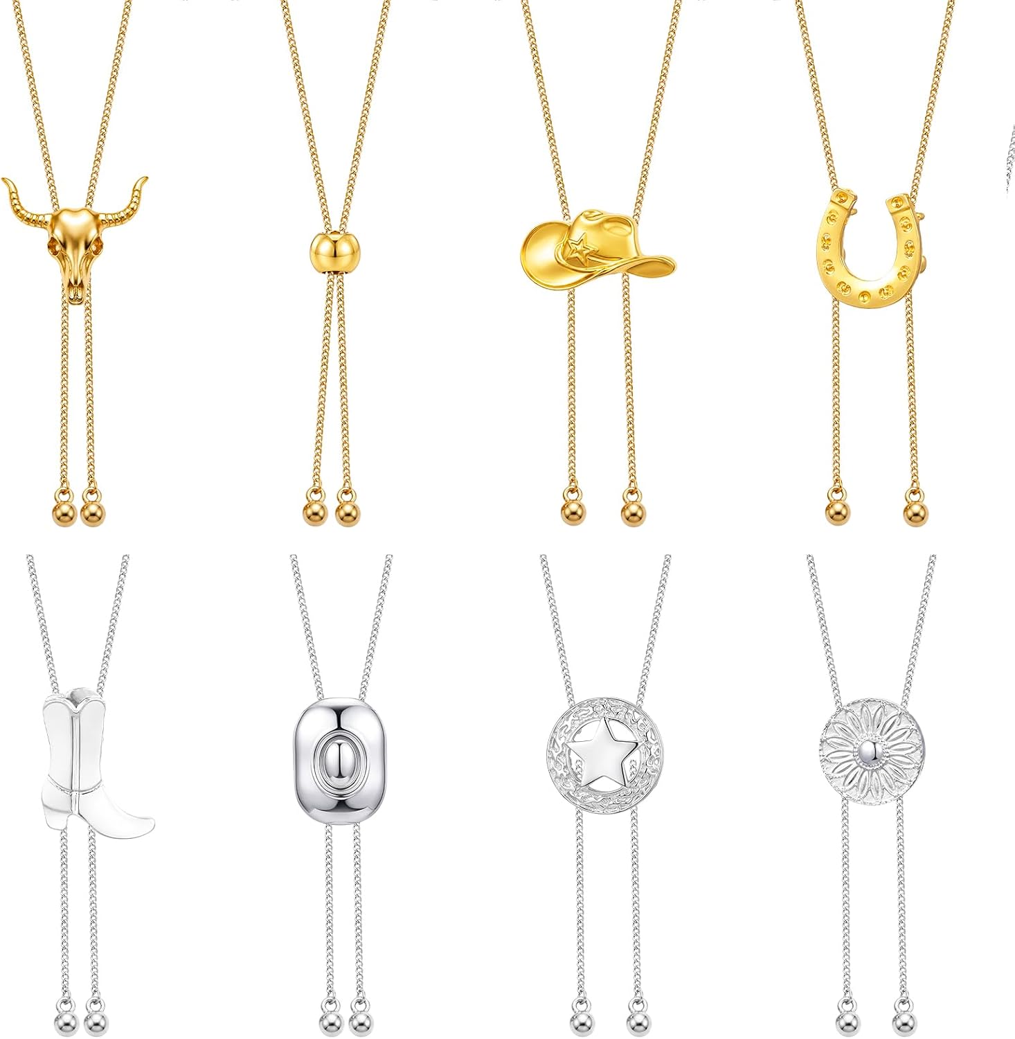 Sureio Western Necklaces for Women, Western Jewelry Bolo Tie Gold Silver Country Adjustable Lariat Long Y Chain for Women
