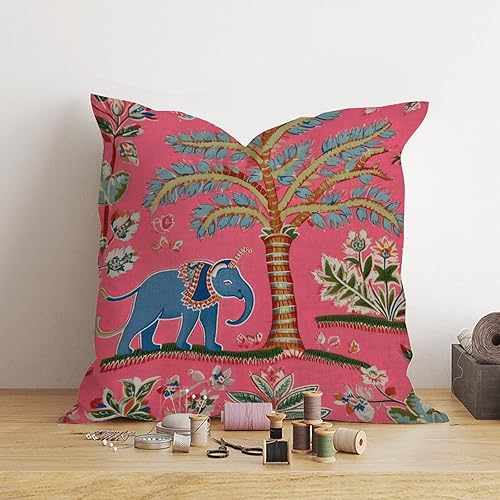 Miniatura 4 de Chinoiserie Goa - Fundas de almohada de elefante primitivo de flora y fauna asiática, funda de almohada colorida, funda de cojín de animales para