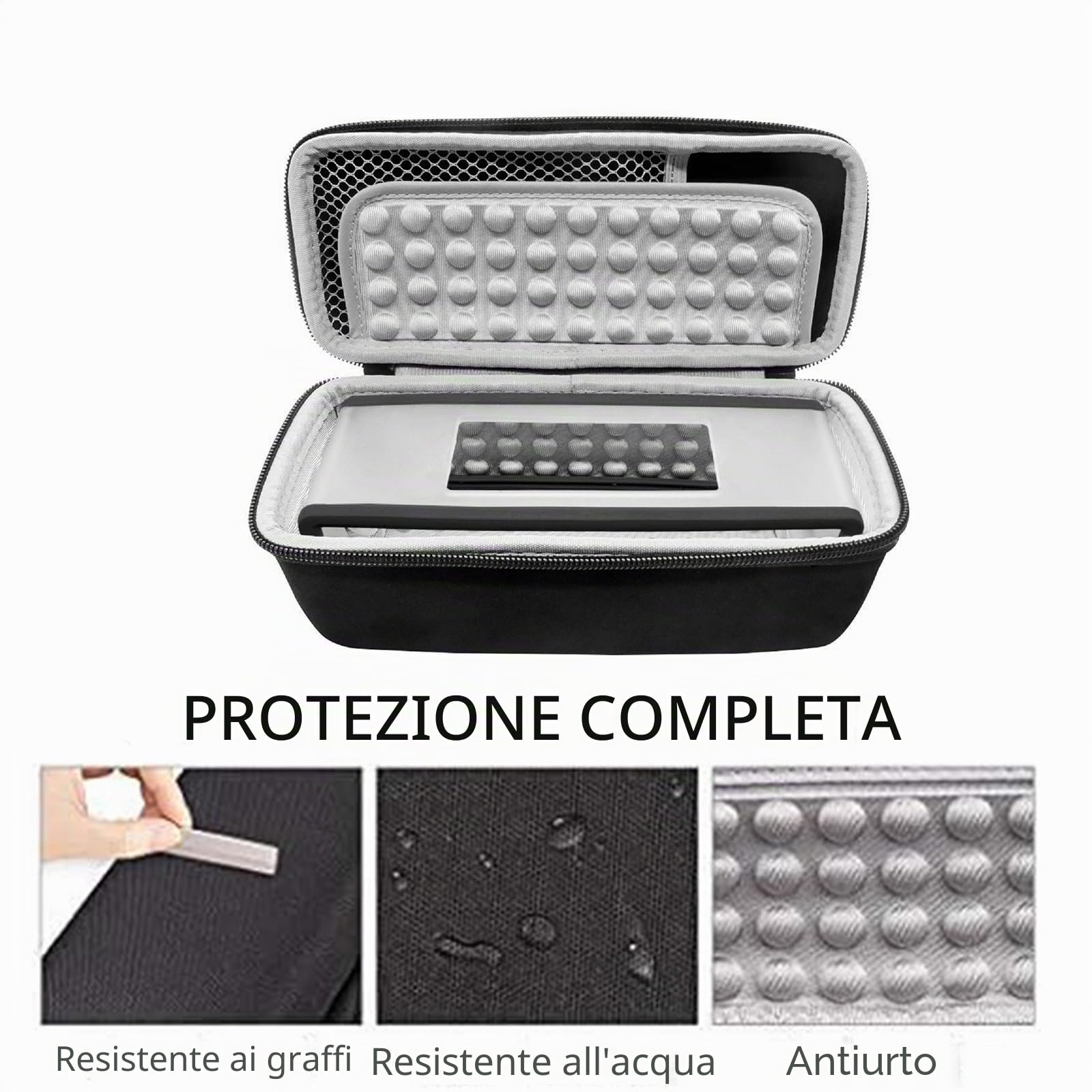 Custodia di Trasporto Impermeabile per Proteggere e Trasportare il tuo Bose Soundlink Mini 1 e 2,Interno Imbottito con Bolle per Altoparlante e Dock, Tasca in Rete,Laccetto da Polso