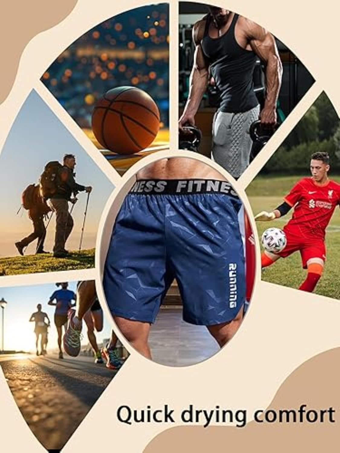 Mens Workout Running Shorts,with Elastic Waistband and Side Pockets,Athletic Gym Training Shorts Activewear