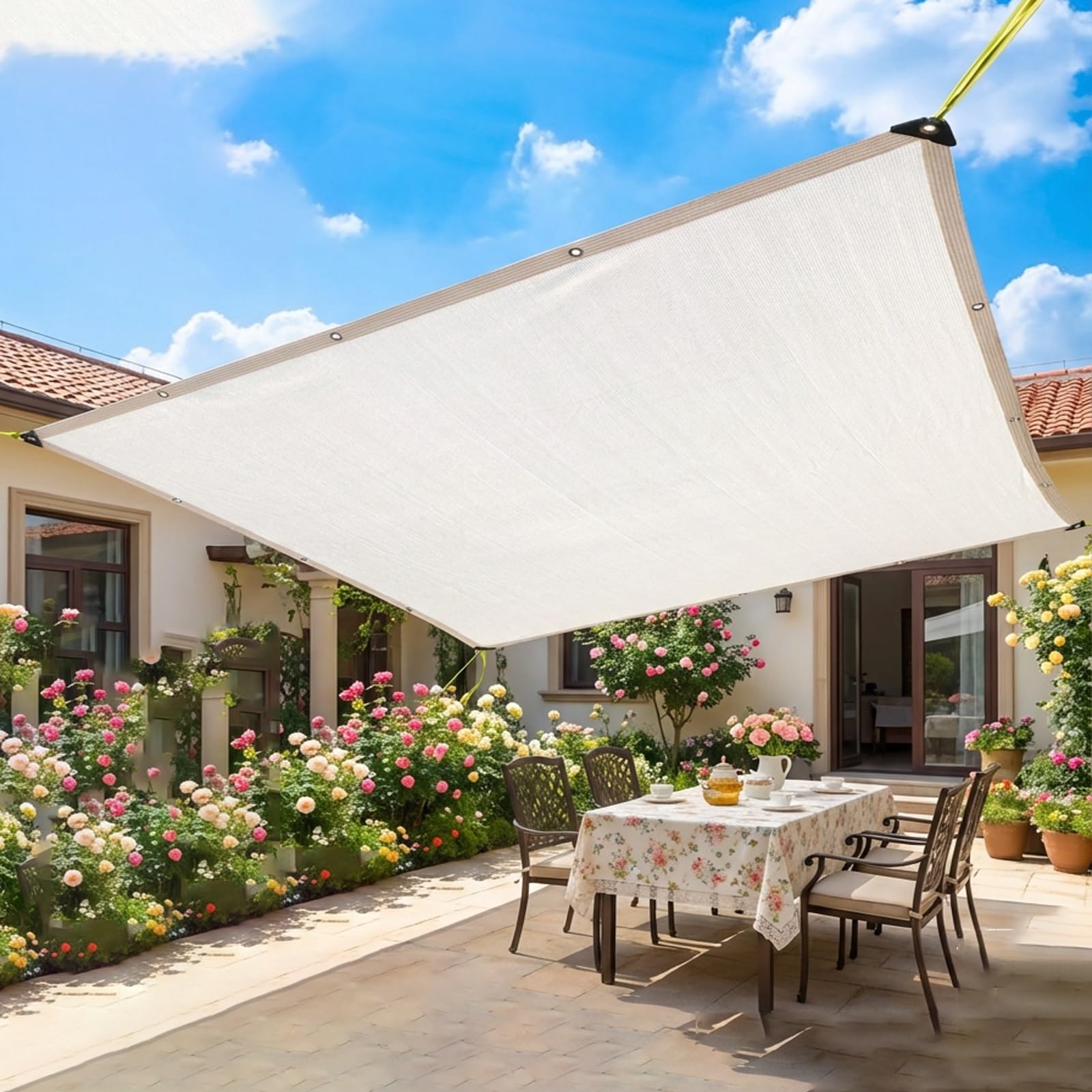 Voile d'ombrage rectangulaire 95% anti-UV pour garder une grande terrasse au frais