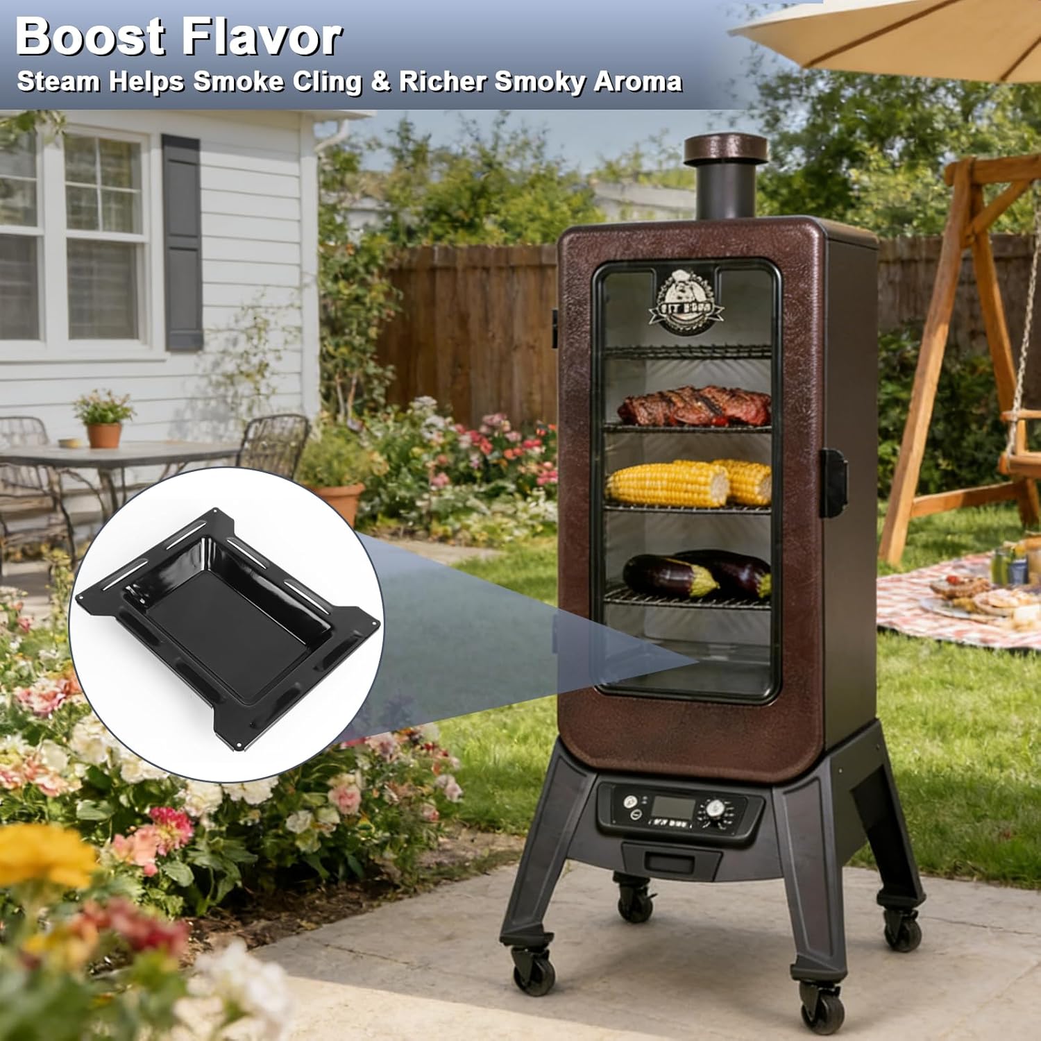 KEESHA Smoker Water Pan Replacement for Pit Boss 3 Series Vertical Smoker, Compatible with Grill Part PBV3P1-13, 12.6”L x 14.3”W