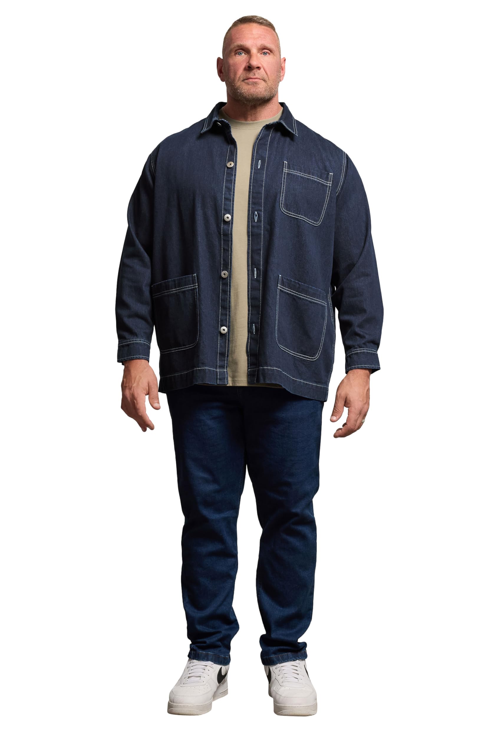 Badrhino Men's Blue Big & Tall Chore Denim Shacket - Plus Size Curve