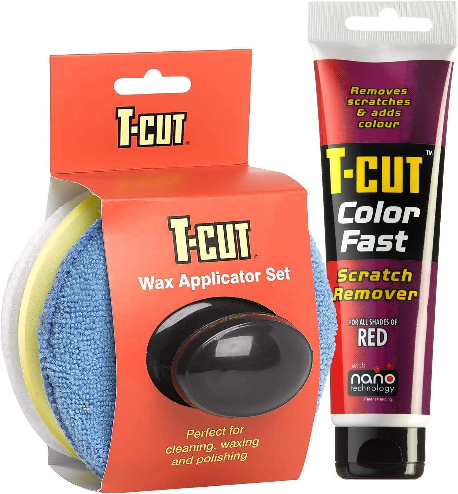 T-Cut Colour Fast Red Car Wax Polish Scratch Remover Colour Enhancer - 150g plus a Wax Applicator Set with Handle * 6 Colours Available