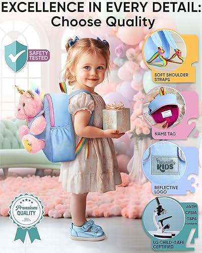Miniatura 5 de Naturally KIDS Juguetes de unicornio rosa, regalos para niñas de 3 años, regalos de cumpleaños para niñas de 2 años, mochila de unicornio para niños