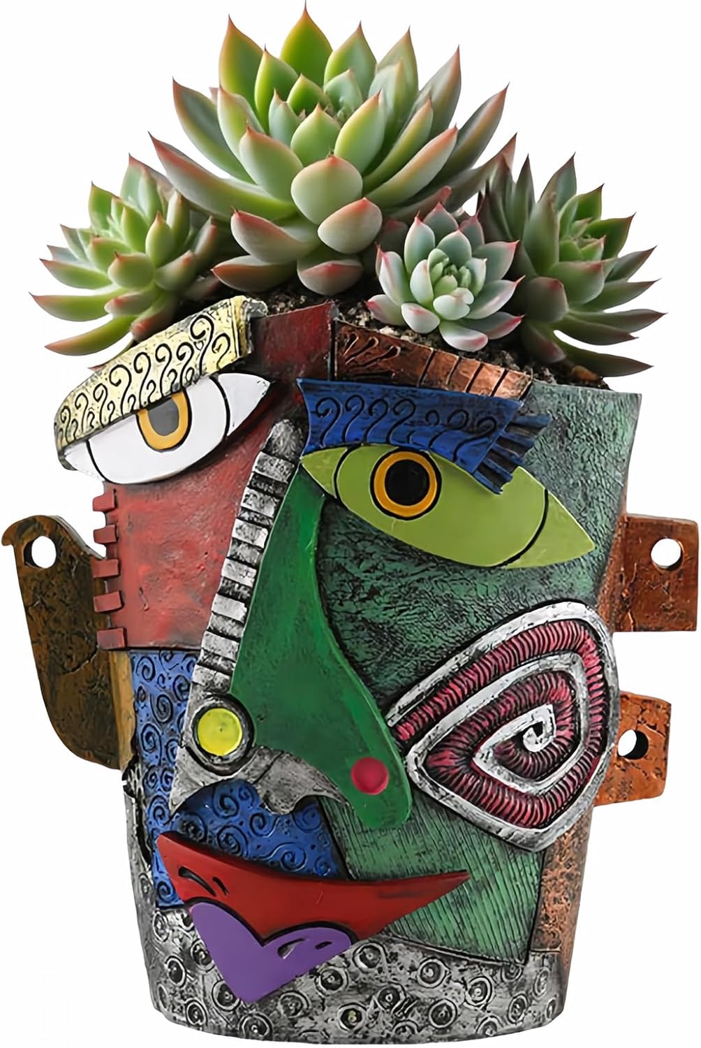 Picasso Abstract Face Flower Pot,Unique Resin Crafted Planter with Drainage Holes,Interesting Colorful Planter with Human face,for Indoor and Outdoor Botanical Home décor (Frown)