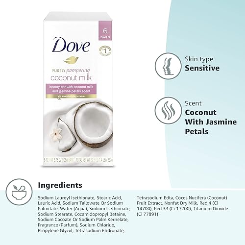 Miniatura 13 de Dove Purely Pampering barra de belleza Coconut Milk 4 onzas 6 unidades