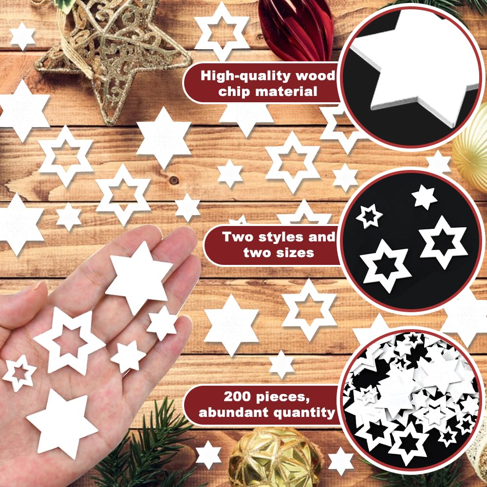 QINERSAW Estrellas de madera blancas hexagonales 4 cm 2 cm decoración navideña DIY