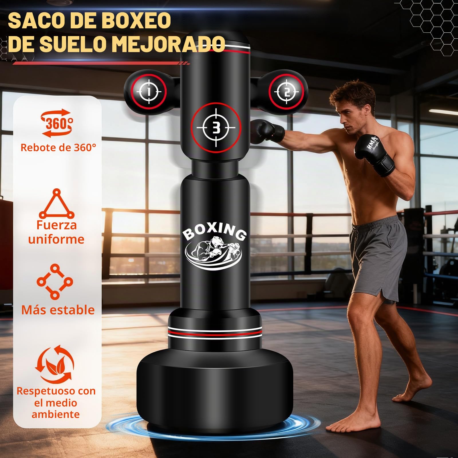 NZQXJXZ Saco de Boxeo de pie para Adulto, 180cm Saco Boxe Independiente con Guantes de Boxeo, Bomba, Cuerda para Saltar y Pelota de Reflejos, Sacos de Boxe Inflable para Karate MMA Taekwondo Fitness