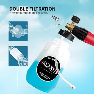 GALAXYER Snow Foam Cannon, 1000ml Heavy Duty Snow Foam Gun Sprayer Car Blaster Wide Neck Adjustable Thick Foamer for Pressure Washer with 1/4'' Quick Connector